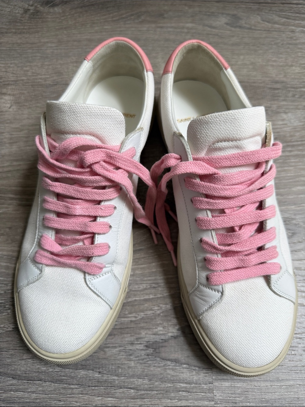 Saint Laurent White Canvas Sneakers with Pink Accents